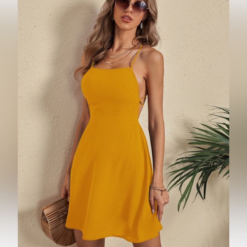 SHEIN backless crisscross cami yellow dress size large (8/10)